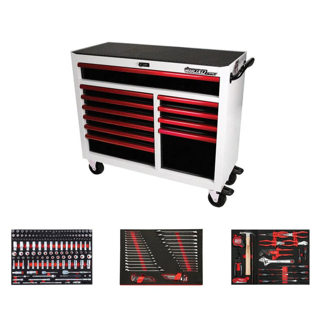 BoxoUSA Pro Series | 45" 11-Drawer Rolling Tool Box with 222-Piece Master Tool Set 45BM-W-R