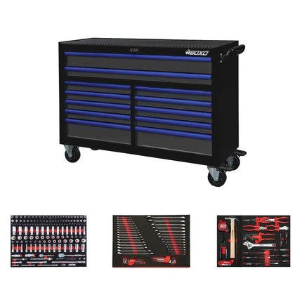 BoxoUSA Pro Series | Loaded 53" 12-Drawer Rolling Tool Box 53BM-BK-B1