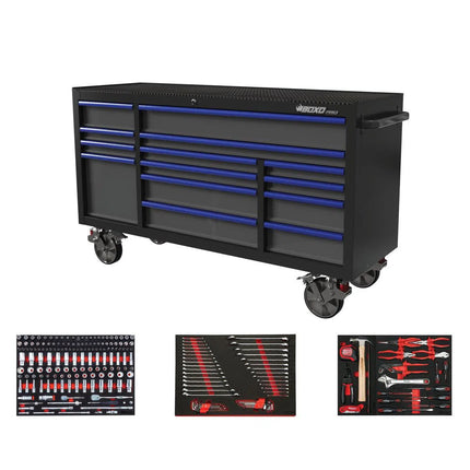 BoxoUSA Pro Series | Loaded 72" 14-Drawer Rolling Tool Box 72BM-BK-B2