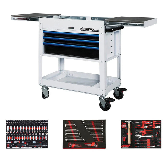 BoxoUSA Pro Series | Loaded 35" 3-Drawer Slide-Top Service Cart Tool Box 35SBM-W-B