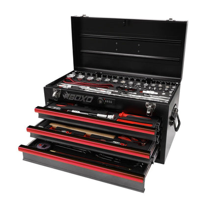 BoxoUSA-MotoBox | 103-Piece Metric Motorcycle 3-Drawer Hand Carry Tool Box-MOTOBX1-BK-R