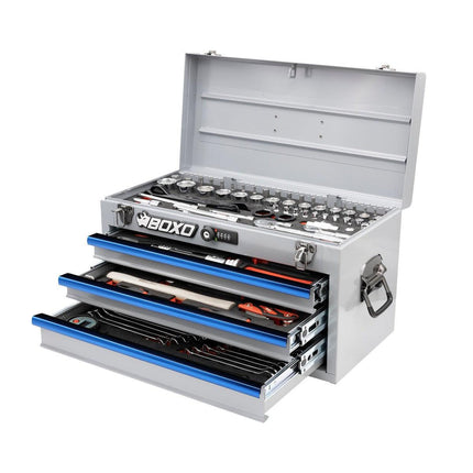 BoxoUSA-MotoBox | 103-Piece Metric Motorcycle 3-Drawer Hand Carry Tool Box-MOTOBX1-NGY1-B