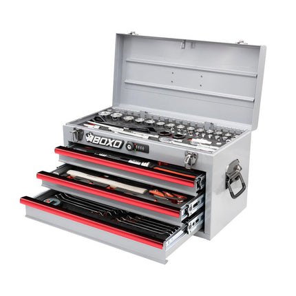 BoxoUSA-MotoBox | 103-Piece Metric Motorcycle 3-Drawer Hand Carry Tool Box-MOTOBX1-NGY1-R