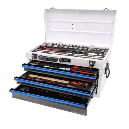 BoxoUSA-MotoBox | 103-Piece Metric Motorcycle 3-Drawer Hand Carry Tool Box-MOTOBX1-B