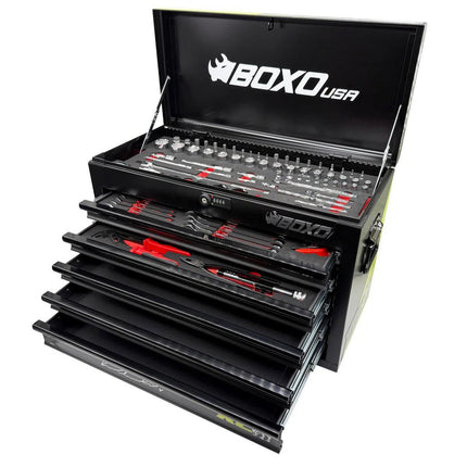 BoxoUSA MotoBox | New Ricky Carmichael 26" 5-Drawer Portable Tool Box with 103-Piece Metric Motorcycle Tool Set MOTOBX5-BK-RC2