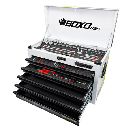 BoxoUSA MotoBox | New Ricky Carmichael 26" 5-Drawer Portable Tool Box with 103-Piece Metric Motorcycle Tool Set MOTOBX5-BK-RC2