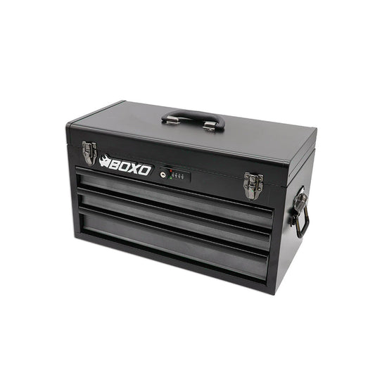 MotoBox | 3-Drawer Portable Tool Box with 103-Piece Metric tool Set | Black-Boxo USA