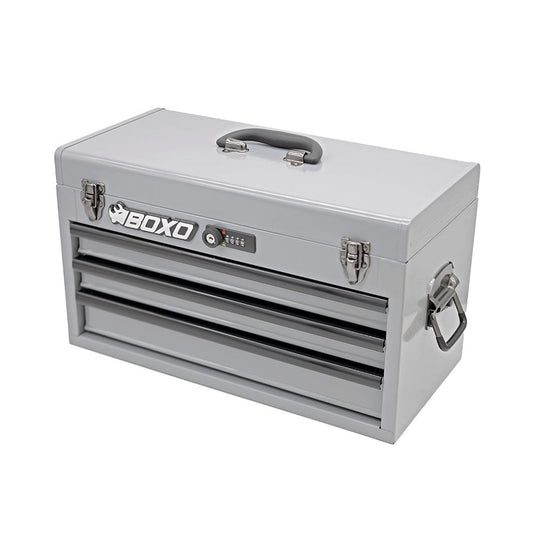 MotoBox | 3-Drawer Portable Tool Box with 103-Piece Metric tool Set | Nardo Grey-Boxo USA