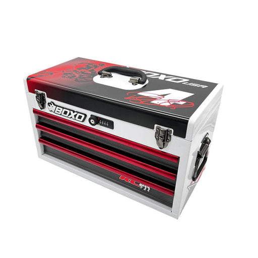 MotoBox | Limited Edition Ricky Carmichael 3-Drawer Portable Tool Box with 103-Piece Metric Tool Set | White-Boxo USA