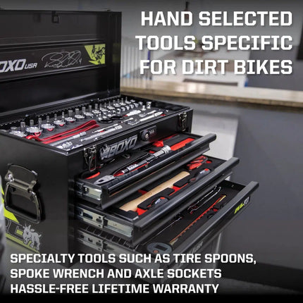 BoxoUSA MotoBox | New Ricky Carmichael 3-Drawer Portable Tool Box with 103-Piece Metric Motorcycle Tool Set MOTOBX1-BK-RC2