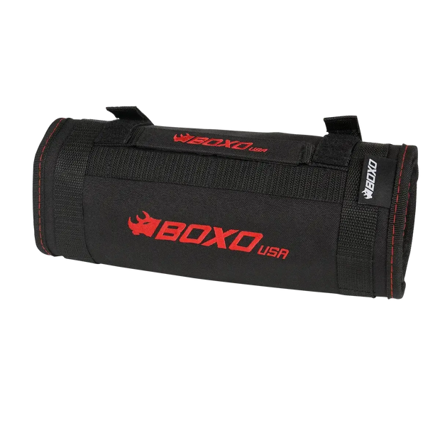 BoxoUSA Snowmobile Roll rolled closed with carry straps, 23-piece metric and SAE snowmobile tool kit