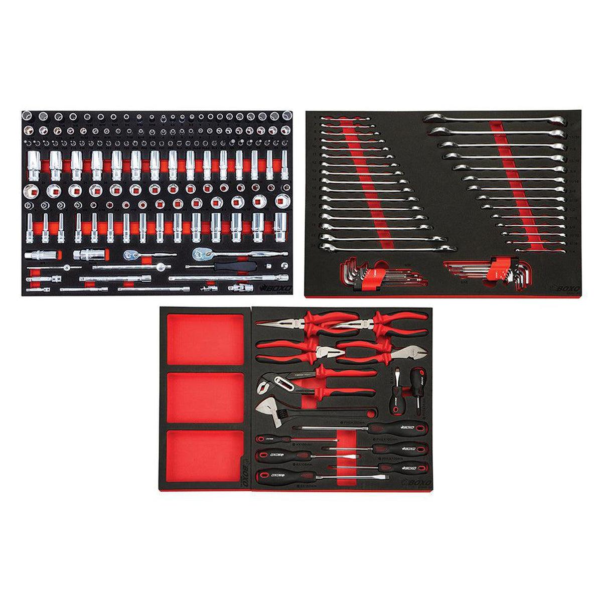 Pro Series | 26" 6-Drawer Bottom Roll Cabinet With 217-Piece Master Tool Set | Gloss Black, Red Trim-Boxo USA