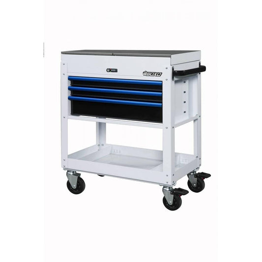 Pro Series | 35" 3-Drawer with Slide Top Service Cart | Gloss White, Blue Trim-Boxo USA