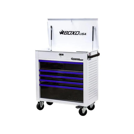 BoxoUSA Pro Series 35" 5-Drawer Flip-Top Service Cart Tool Box UAS342051LM-W-B