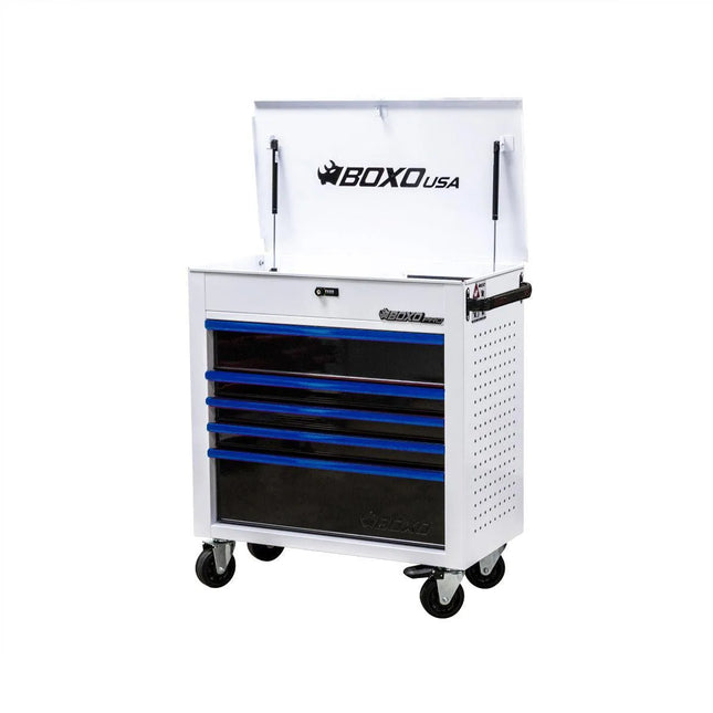 BoxoUSA Pro Series 35" 5-Drawer Flip-Top Service Cart Tool Box UAS342051LM-W-B