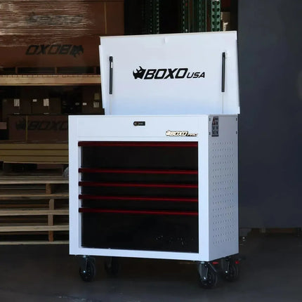 BoxoUSA Pro Series 35" 5-Drawer Flip-Top Service Cart Tool Box UAS342051LM-W-R
