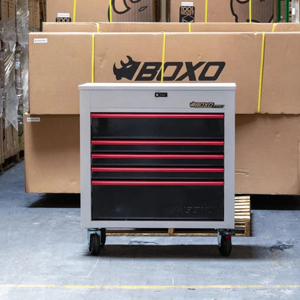 BoxoUSA Pro Series 35" 5-Drawer Flip-Top Service Cart Tool Box UAS342051LM-W-R