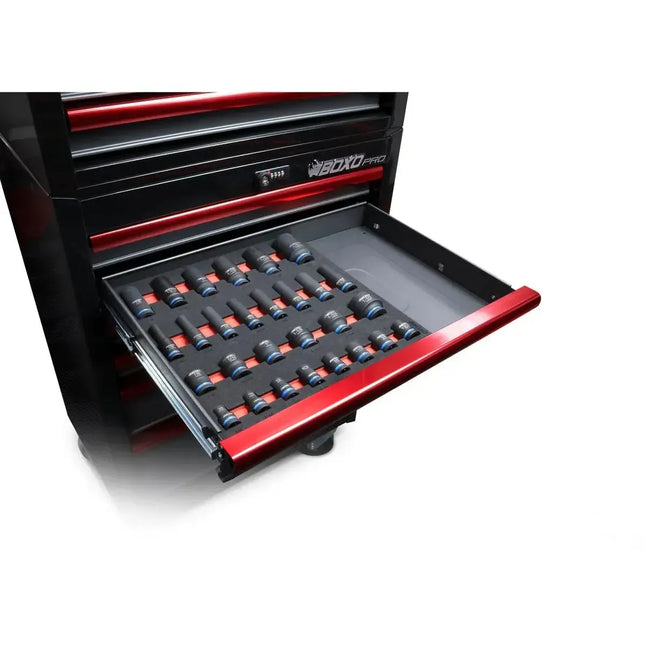 BoxoUSA 28-Piece ½” Drive SAE Impact Socket Set | 2/3 Drawer EVA Foam BX838-R