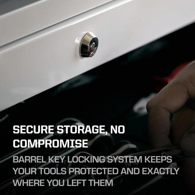 BoxoUSA Tech Series | 41" 19-Drawer Rolling Tool Box with 222-Piece Master Tool Set | White 41TBM-W