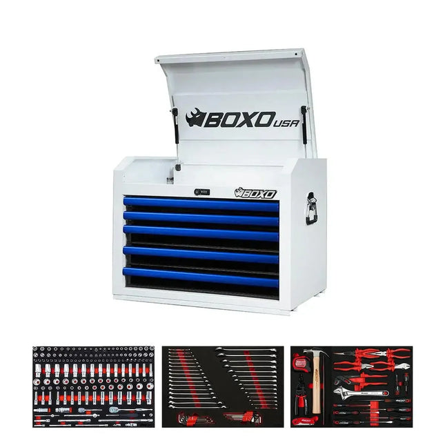 BoxoUSA Pro Series | 26" 5-Drawer Tool Box with 233-Piece Master Tool Set 26TM-W-B