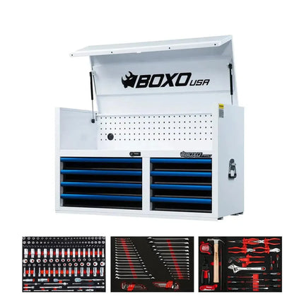 BoxoUSA Pro Series | 45" 8-Drawer Tool Box with 222-Piece Master Tool Set 45TM-W-B
