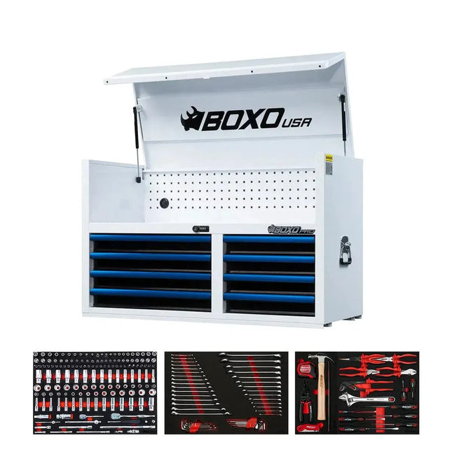 BoxoUSA Pro Series | 45" 8-Drawer Tool Box with 222-Piece Master Tool Set 45TM-W-B