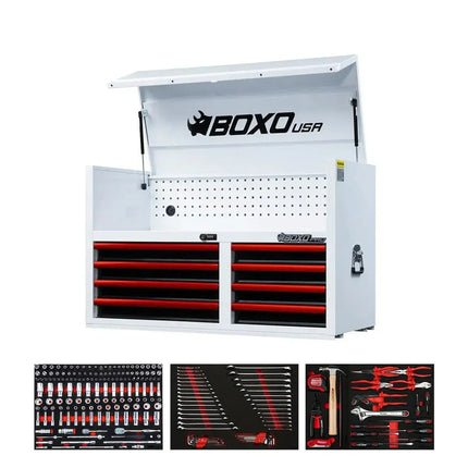 BoxoUSA Pro Series | 45" 8-Drawer Tool Box with 222-Piece Master Tool Set 45TM-W-R