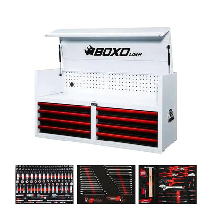 BoxoUSA Pro Series | 53" 8-Drawer Tool Box with 222-Piece Master Tool Set 53TM-W-R