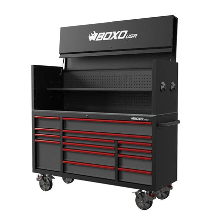 BoxoUSA Pro Series | Loaded 72" 14-Drawer Garage Top Rolling Tool Box | Black 72TBM-BK-R