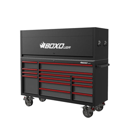 BoxoUSA Pro Series | Loaded 72" 14-Drawer Garage Top Rolling Tool Box | Black 72TBM-BK-R