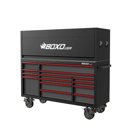BoxoUSA Pro Series | 72" 14-Drawer Garage Top Rolling Tool Box with 233-Piece Master Tool Set 72TBM-BK-R