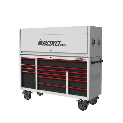 BoxoUSA Pro Series | 72" 14-Drawer Garage Top Rolling Tool Box | White 72TB-W-R