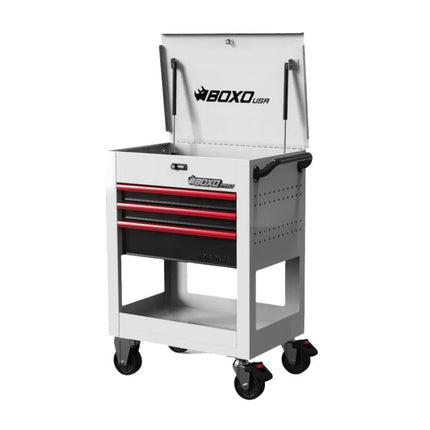 BoxoUSA Pro Series | 28" 3-Drawer Flip top Service Cart Tool Box UAS2603L-W-1-R