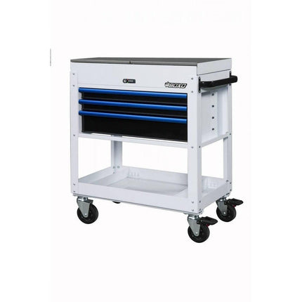 Pro Series | 35" 3-Drawer with Slide Top Service Cart | Gloss White, Blue Trim
