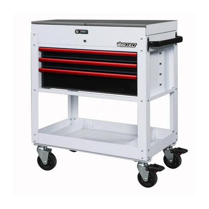 Pro Series | 35" 3-Drawer with Slide Top Service Cart | Gloss White, Red Trim
