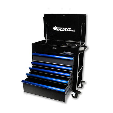 BoxoUSA Pro Series | Loaded 35" 5-Drawer Flip-Top Service Cart Tool Box 35FBM-BK-R