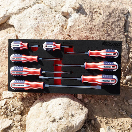 BoxoUSA 8-Piece American Flag Handle Screwdriver Set | 1/3rd EVA Foam BX494-R