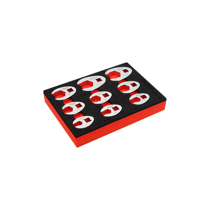 BoxoUSA BX895-R2 9-piece SAE crowfoot wrench set in 1/9 drawer EVA foam tray